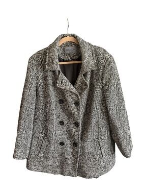Bromley Herringbone Peacoat Jacket Black White Double Breasted 2X